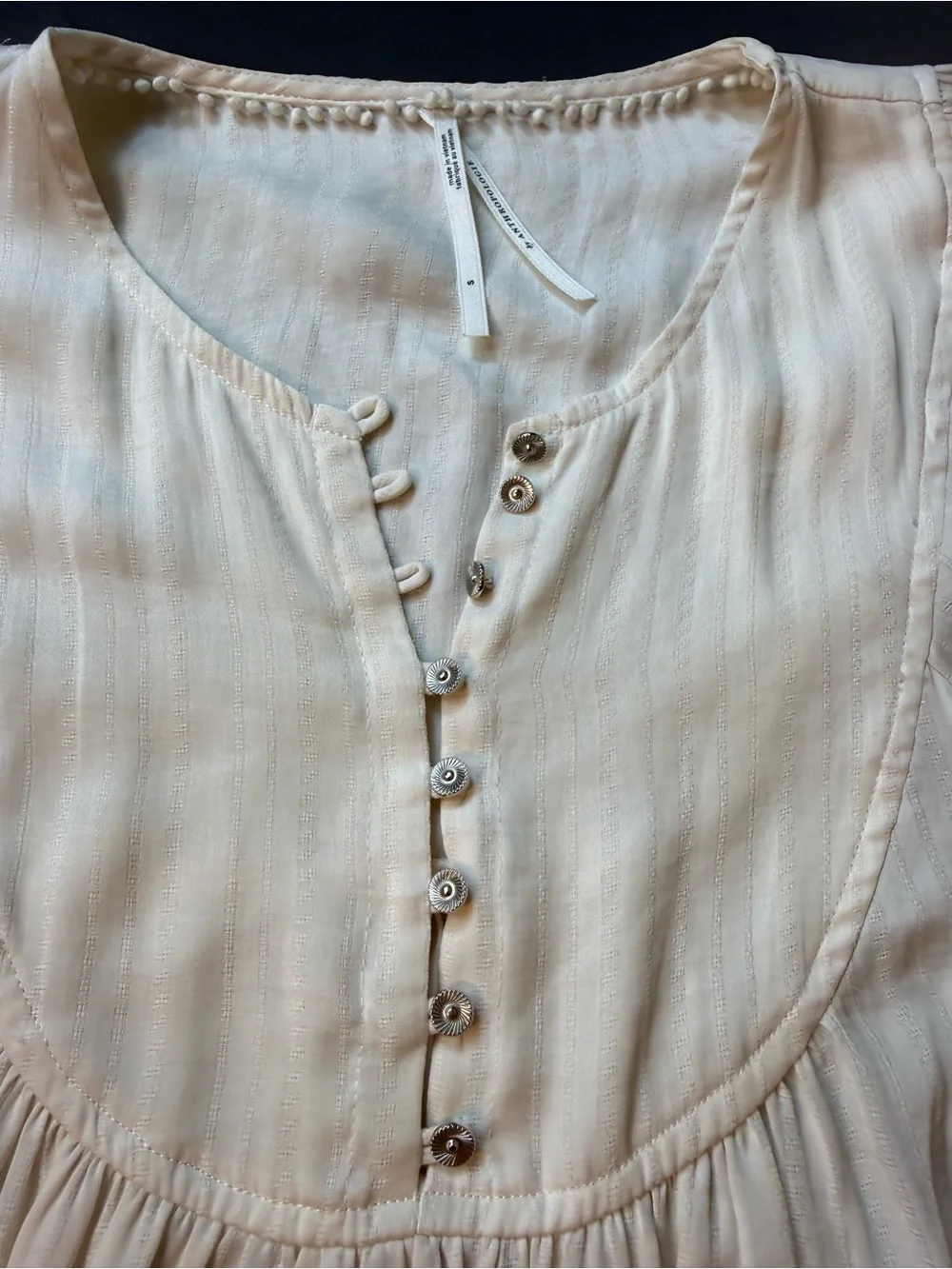 Anthropologie Cream Puff-Sleeve Button Front Blouse Size Small Oversized
